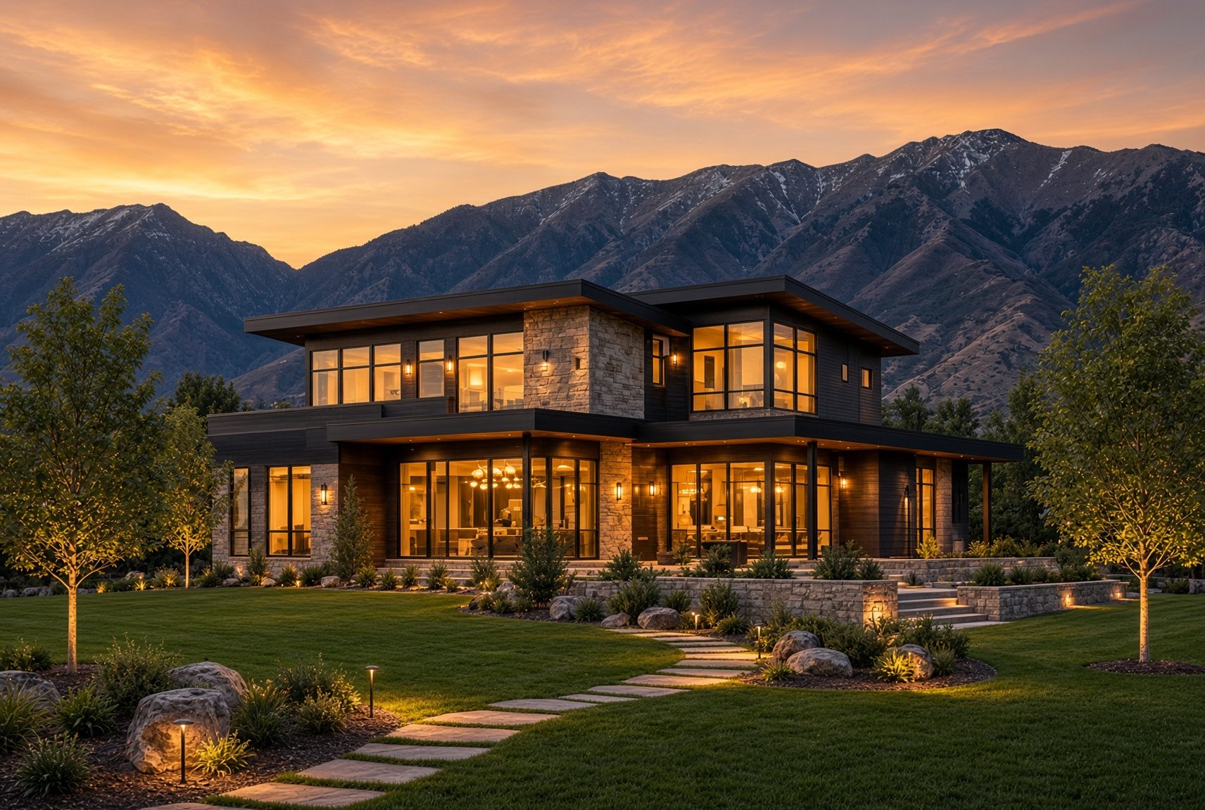 Illustration of a modern home exterior at dusk